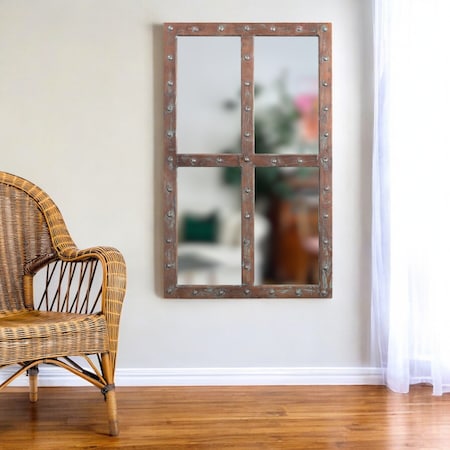 Homeroots 60" Wood Brown Rustic Solid Wood Window Pane Framed Accent Mirror 554709
