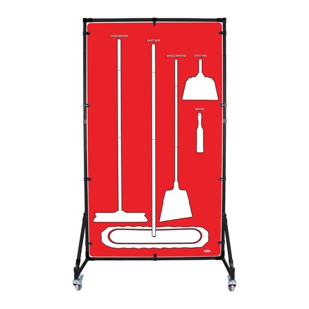 5S Supplies Housekeeping Shadow Board Broom Station V11, Red / White, Broom, No Text HSB-V11-RED/WHITE-BO-NO TEXT