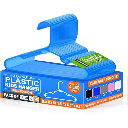 Lifemaster Plastic Kids Clothes Hanger, Children Clothes Hanger with Shoulder Notch, 11.6 Inch Space-Saving LMPKH50BU