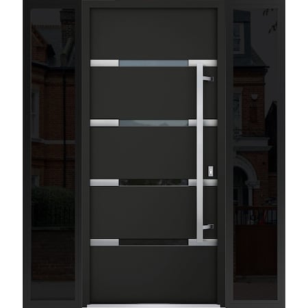 Vdomdoors Steel Door Deux 1105 Black Enamel 2 Sidelight Exterior Windows Sidelites/ Stainless Inserts Entry D DEUX1105EXD-BLK-W12+36+12xH80-LH-O