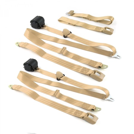 Geared2Golf Standard 3 Point Tan Retractable Bench Seat Belt Kit with 3 Belts for 1980-1996 Ford Bronco GE1349882