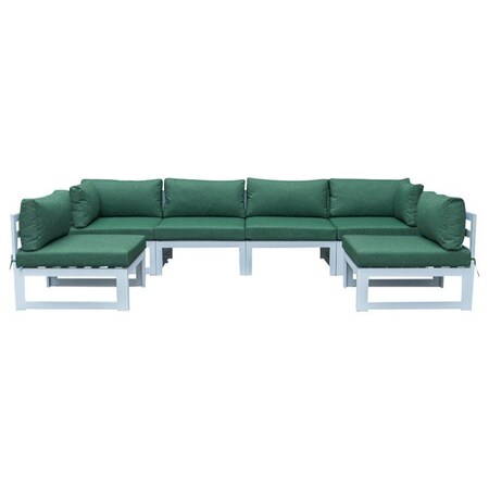 Leisuremod Chelsea 6-Piece Patio Sectional White Aluminum With Green Cushions CSW-6G
