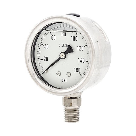 Zoro Select Pressure Gauge, 1/4 in NPT, Bottom Location PRO-311L-254F