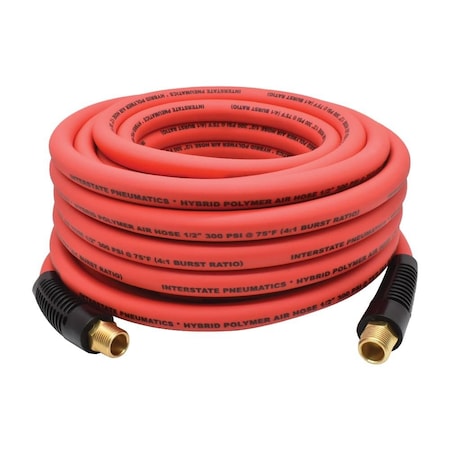Interstate Pneumatics 1/2 in x 100 ft Rhino HybridFlex Red Hybrid Air Hose WP 200 PSI (1/2 in NPT) Solid Fitting HH48-100