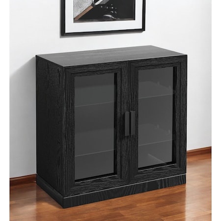 Homeroots 31" Black And Clear Glass Door Accent Cabinet With Three Shelves 564863