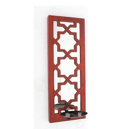 Homeroots 17" Red And Silver Lattice Solid Wood Wall Sconce Candle Holder 274565