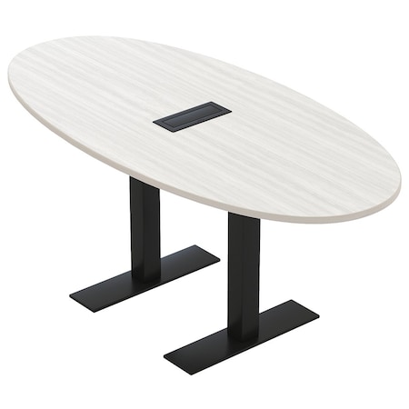 Skutchi Designs 6ft Conference Table With Power Unit | 6 Person Modular Boval Meeting Table | Harmony Series HAR-BOVL-36X72-T.BK-WA7976-EBLK