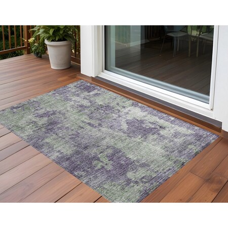 Homeroots 2' X 3' Purple and Green Abstract Washable Non Skid Indoor Outdoor Area Rug 564278