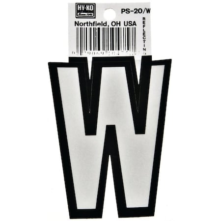 Hy-Ko Reflective Letter, Character: W, 3-1/4 in H Character, Black/White Character, Vinyl PS-20/W