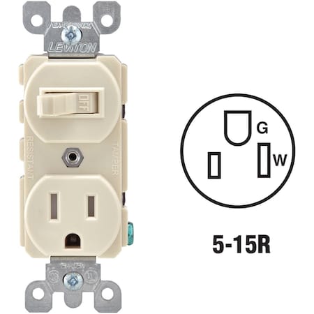 Leviton Light Almond 15A Commercial Grade Switch & Outlet R66-T5225-0TS