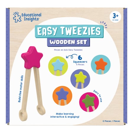 Educational Insights Easy Tweezies, Wooden Tweezers, 6-Piece Set 1408