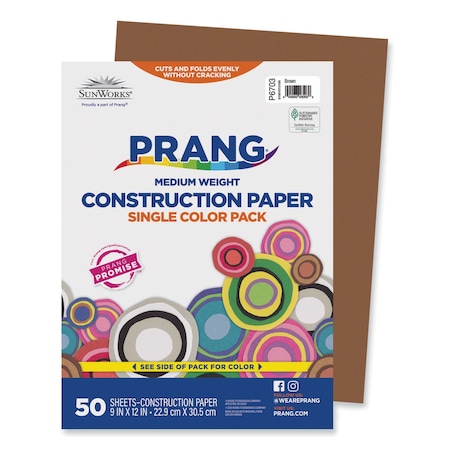 Prang SunWorks Construction Paper, 58 lb Text Weight, 9 x 12, Brown, 50PK P6703-0001