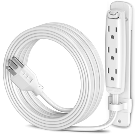 Maximm 10ft 16AWG Straight Plug 3-Outlet Extension Cord w/ Bracket, UL, White ADW-180-C3F10-16W0-WM