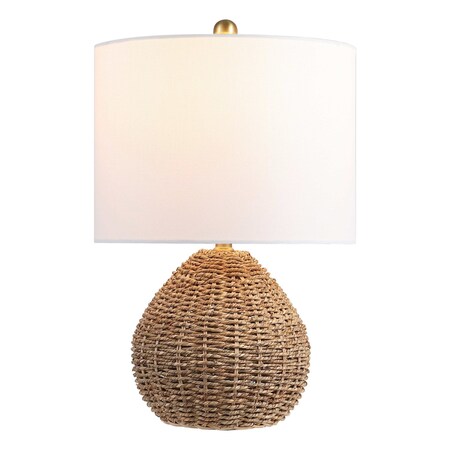 Jonathan Y Kona 20.5" Bohemian Classic Rattan/Iron LED Table Lamp, Brown/Brass Gold JYL8029A