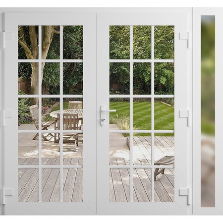 Vdomdoors Front Exterior Prehung Metal-Plastic Double Doors Clear Glass / MANUX 8151 White Silk / Office Comm MANUX8151DEXD-WS-W72+14xH80-LH-I