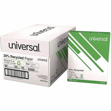 Universal PAPER, RECY, 20LB, 8.5X11, WH, 10PK UNV20030