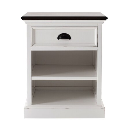 Homeroots Distressed White and Deep Brown Nightstand With Shelves 397625