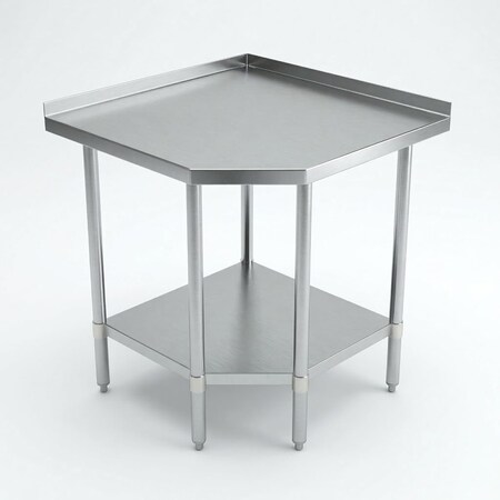 Amgood Stainless Steel Corner Work Table 32in. x 32in. x 35in. with 1.5in. Backsplash, Galvanized AMG CWT-2424-BS-Z