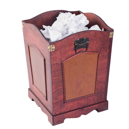 Vintiquewise Square Indoor Trash Can, Brown, Wood, 11.5 in QI003045