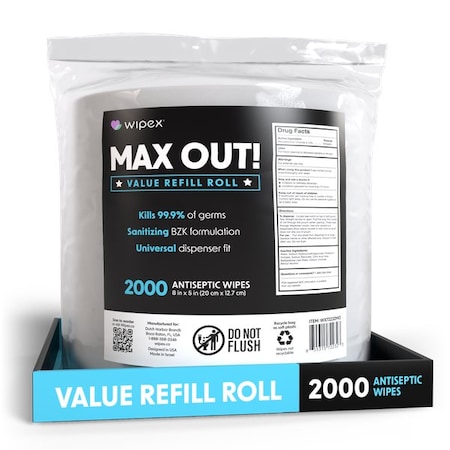 Wipex Sanitizing Wipes 2000ct Value Refill Rolls, Antibacterial Hand Wipes for Gym & Fitness WX72232MO