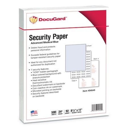 Docugard Security Paper, 24 lb., Blue, PK500 PRB-04545