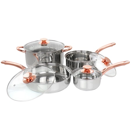 Gibson Home Ansonville 8 Piece Stainless Steel Cookware Set with Rose Gold Handles 127751.08