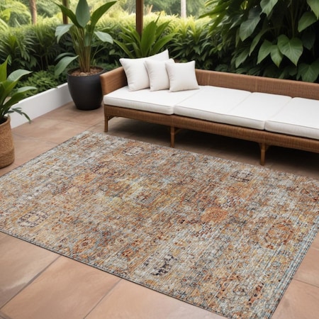 Homeroots 9' X 12' Coral Terra Cotta And Beige Floral Washable Indoor Outdoor Area Rug 605071