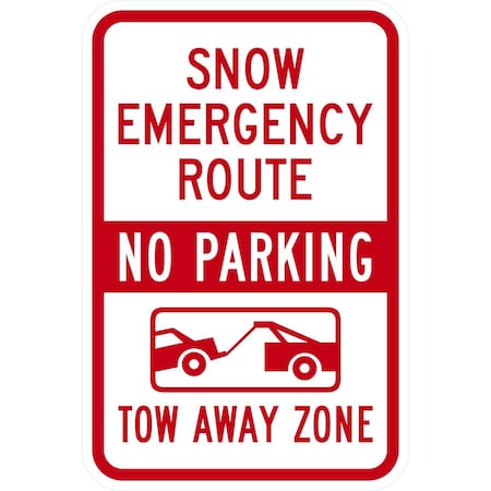Lyle Snow Emergency Route No Parking Tow Away Zone with Grap, 12x18, Diamond Grade, White G-2900-DG_12x18