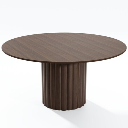 Homeroots 60" Brown Wood Pedestal Base Round Top Dining Table 720651