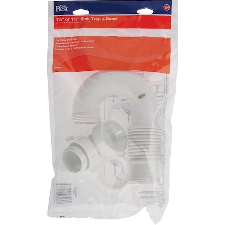 Do It Best 1-1/2'' or 1-1/4'' x 1-1/2'' Flexible White Plastic J-Bend Extendable to 9-1/2'' DIB21255