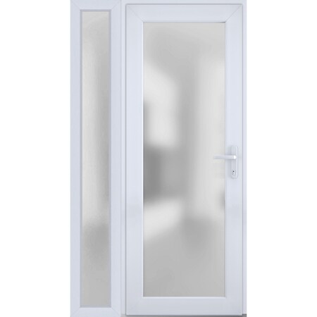 Vdomdoors Front Exterior Prehung FiberGlass Door Frosted Glass / Manux 8102 White Silk / Sidelight Exterior W MANUX8102EXD-WS-W30+12 x H80-LH