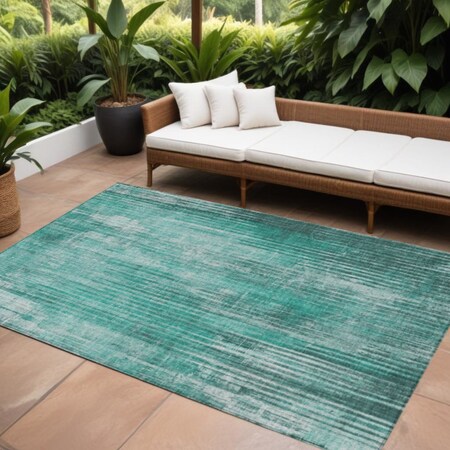 Homeroots 10' X 14' Teal Blue Aqua And Gray Striped Washable Indoor Outdoor Area Rug 577270