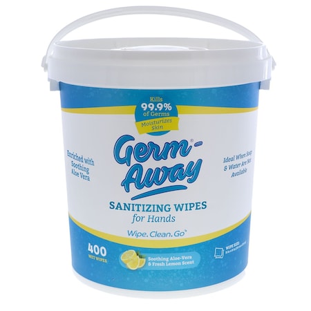 Germ-Away Sanitizing Hand Wipes 400ct Bucket Alcohol-free Antibacterial w/ Aloe, Plastic-free GA71957BL