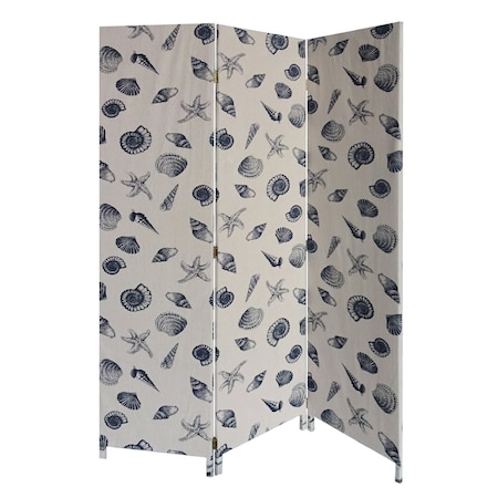 Homeroots 71" Blue and Beige Fabric Folding Three Panel Screen Room Divider 379908