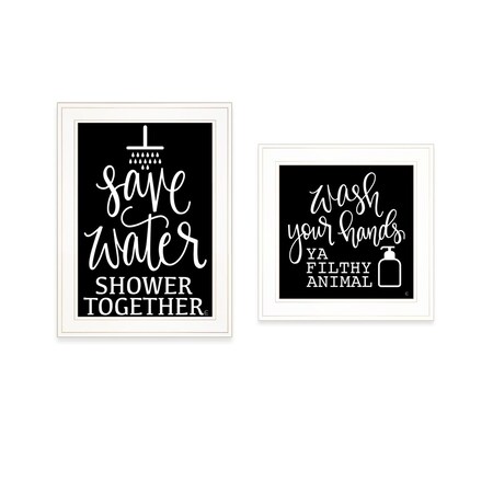 Homeroots Set Of Two Wash Up White Framed Print Bathroom Wall Art, 2PK 407997