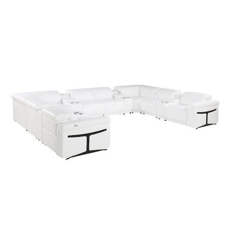 Homeroots White Italian Leather Power Reclining U Shaped Twelve Piece Sectional With Console 634656