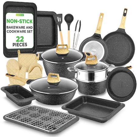 Nutrichef 22‑Piece Non‑Stick Ceramic Pots and Pans Set NCCW22BLK