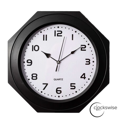 Clockswise 12-inch Non-Ticking Octagon Plastic Analog Wall Clock - Elegant Decorative Accent for Home QI004143.BK