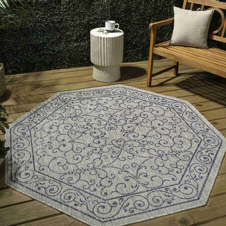Jonathan Y Charleston Vintage Filigree Textured Weave Gray/Navy 5 ft Octagon Indoor/Outdoor Area Rug SMB106C-5TGN
