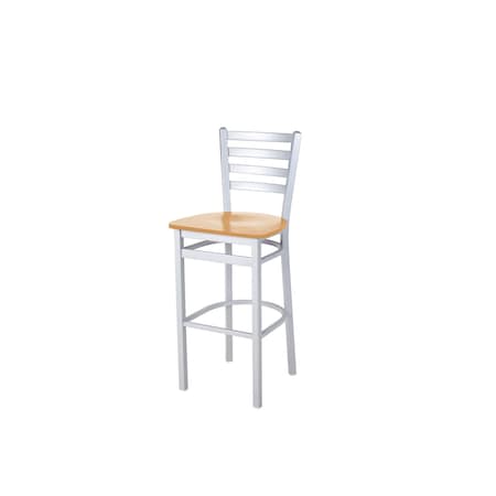 Bfm Seating Lima Ladder Back Barstool - Chestnut Relic Seat - Steel Frame - Silver Mist Finish 2160BCSR-SM