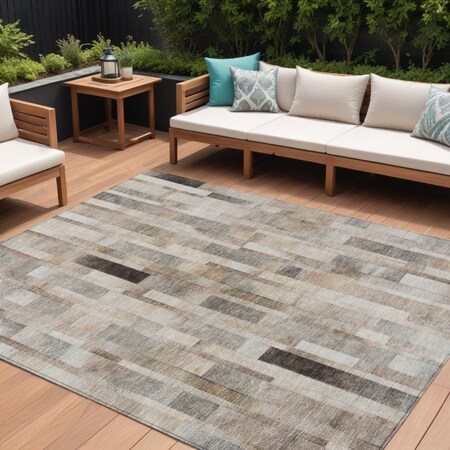 Homeroots 10' X 14' Taupe And Gray Striped Washable Indoor Outdoor Area Rug 615529