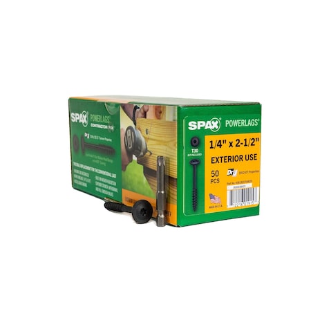 Spax 1/4 in x 2-1/2 in Exterior Structural Wood Lag Screws Powerlags Washer Head T-Star, 50PK 4581820700635