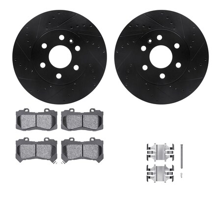 Dynamic Friction Co DFC Brake Rotor Drilled & Slotted - Black- w/Ultimate Duty Brake Pad & HW Kit 8412-48046