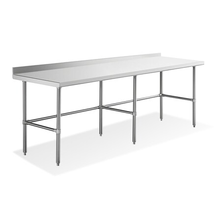 Steel Works Open Base Worktable 30"X84"X34"H 18GA 304S/S top shelf with 2" rear edge up SWWTSOB-3084-2R-318