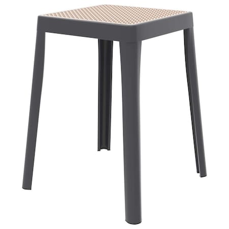 Leisuremod Tresse Stackable Plastic Square Dining Stool with Wicker Seat, Grey TS12GR