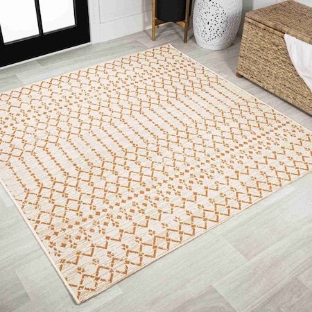 Jonathan Y Ourika Moroccan Geometric Textured Weave Cream/Orange 5 ft Square Indoor/Outdoor Area Rug SMB108O-5SQ