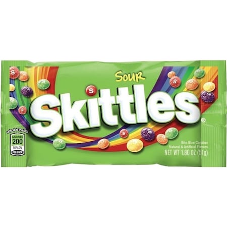 Skittles SSKIT24 Candy, Assorted Fruits, Sour Flavor, 1.8 oz Bag 511224