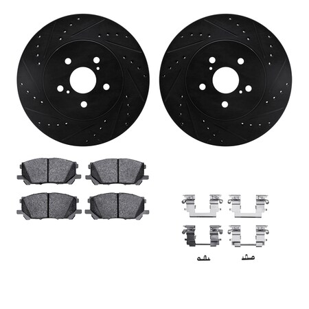 Dynamic Friction Co DFC Brake Rotor - Dimpled & Slotted - Black w/5000 Brake Pads & HW Kit 8512-76151