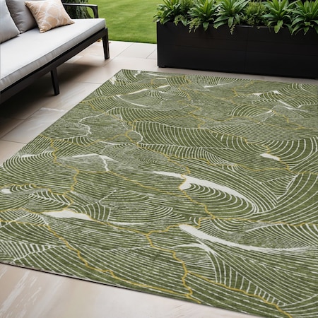 Homeroots 5' X 8' Olive Green Gold And Ivory Abstract Washable Indoor Outdoor Area Rug 601075