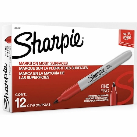 Sharpie Fine Tip Permanent Marker, Fine Bullet Tip, Red, PK12 30002
